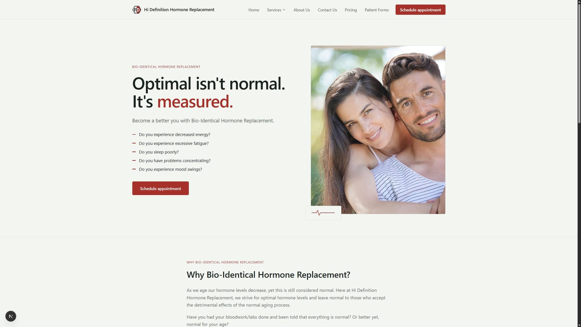 Homepage of the Hi Definition Hormone Replacement clinic website
